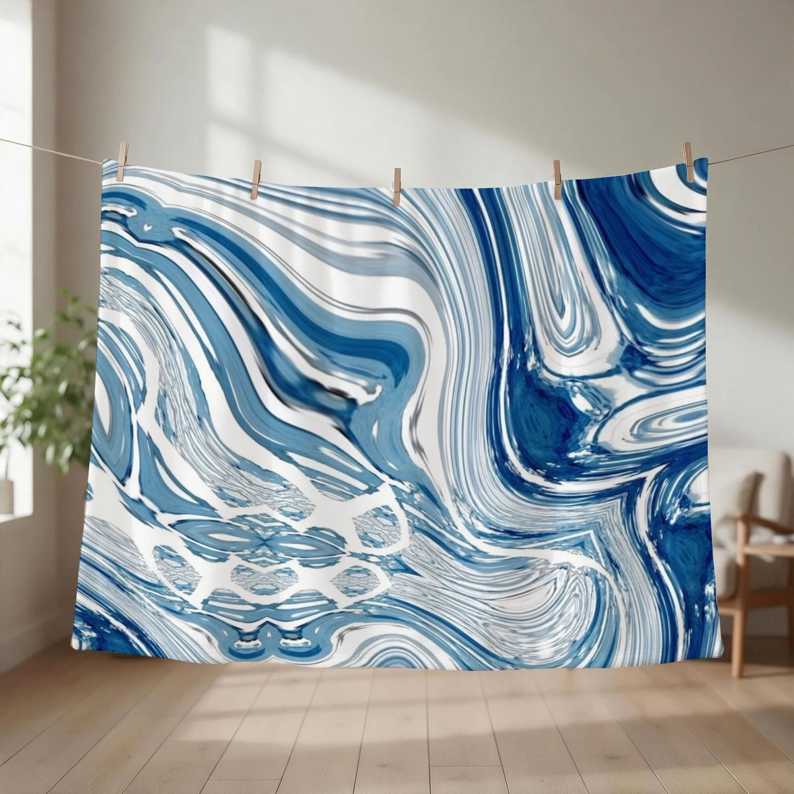 preppy chic nautical beach blue marble swirls Throw Blanket couch cozy soft plush fuzzy picnic outdoor blanket