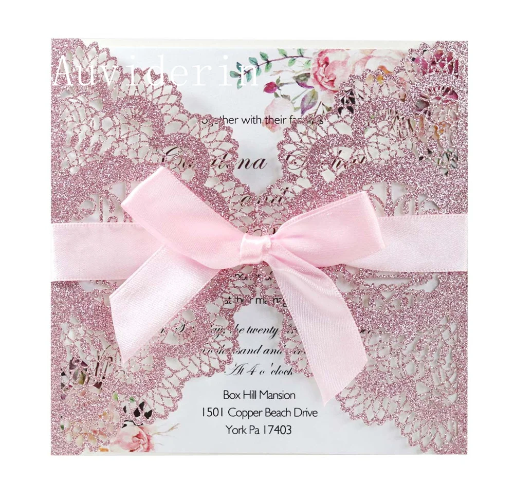 80/50 مجموعات الذهب بريق ورقة مربع الجوف بطاقة دعوة الزفاف 15X15cm حفلة خطوبة أوروبية رسائل دعوة AK-HK-5