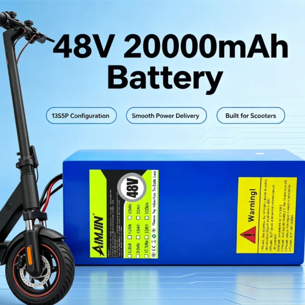 High Capacity 18650 48V 20Ah 13S5P lithium battery pack large capacity suitable for 250-1500W built-in BMS