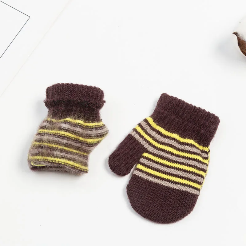 

Детские Полосатые перчатки без пальцев, плотные зимние вязаные перчатки для детей 1-2 лет, грелка для рук для мальчиков и девочек, плюшевые варежки для детского сада