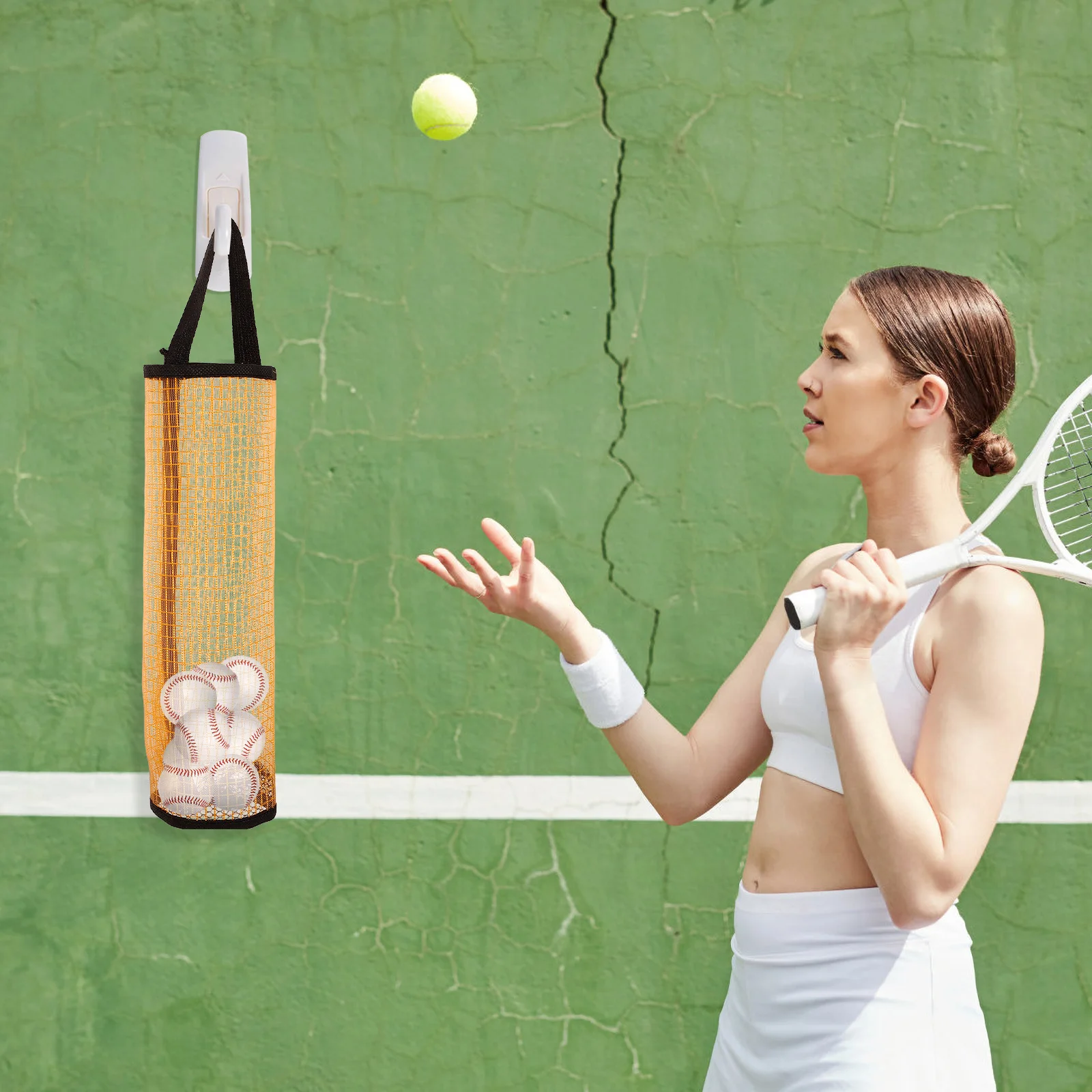 

3 Sets Yellow Wall Mountable Tennis Ball Bags Large Capacity Durable Mesh Quick Dry Practical Gifts Women Accessories ganizer
