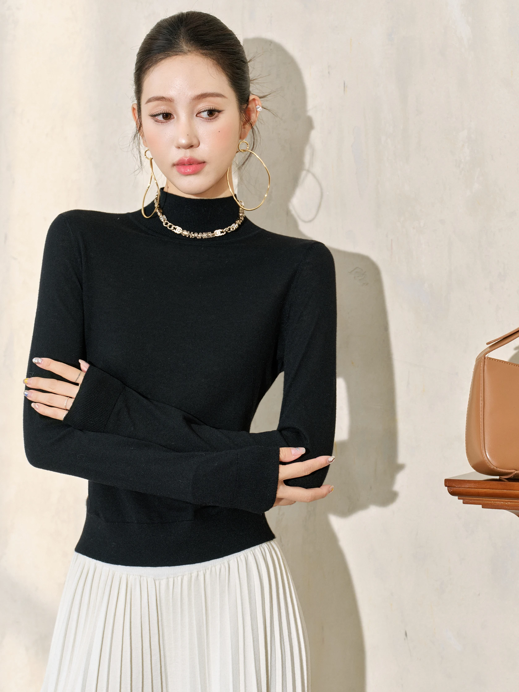 

Casual Sle High Collar Long Sve Slim Fit Overhead Pure Color Top Women's Soft Polyester Acrylic Wool Blend Base Layer irt