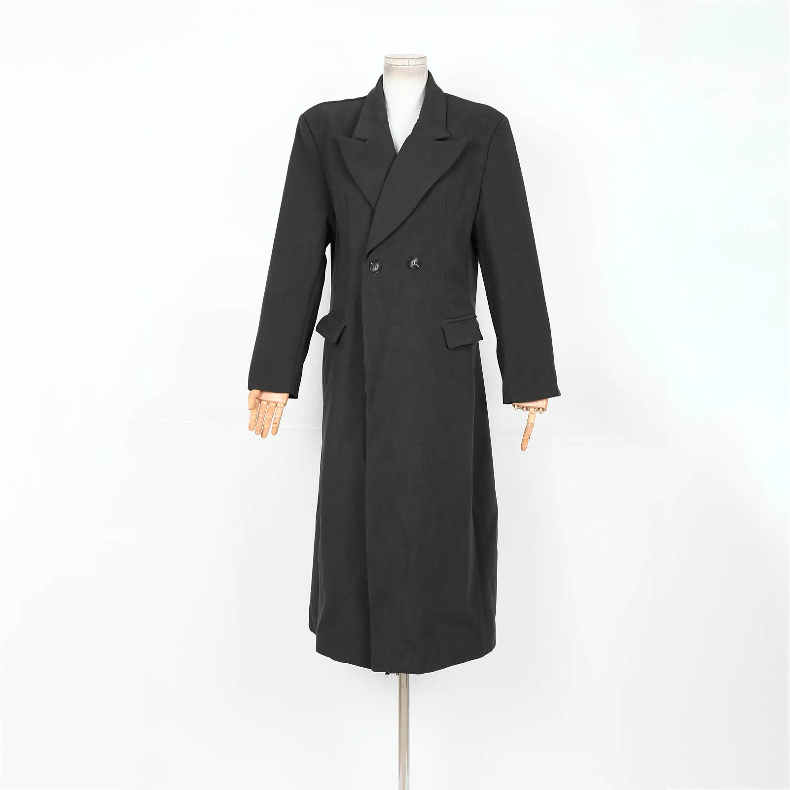 

Женский длинный плащ, новинка весны 2024, двубортное пальто с лацканами, элегантная офисная женская верхняя одежда, модная однотонная тонкая одежда