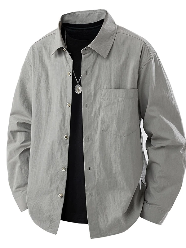 

Spring 2025 Men's Long Sve irt Faionable Versatile Outerwear Youth Casual Breathable Polyester Cotton Blend Coat