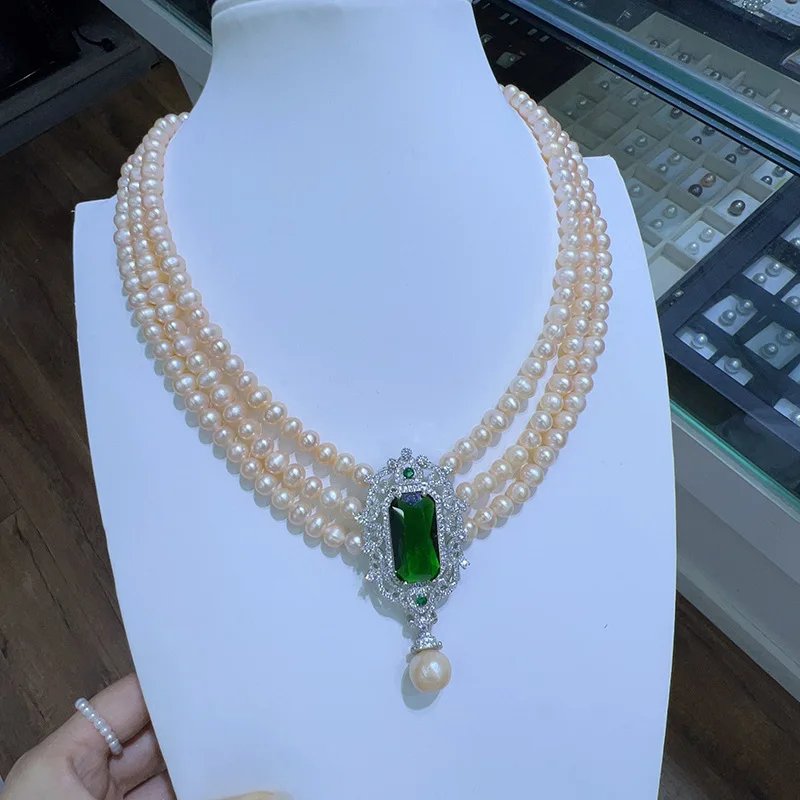 Gong Yan Noble Temperament Three-Layer Stacked Elegant High-Grade Natural Original Color Pearl Multi-Layer Necklace
