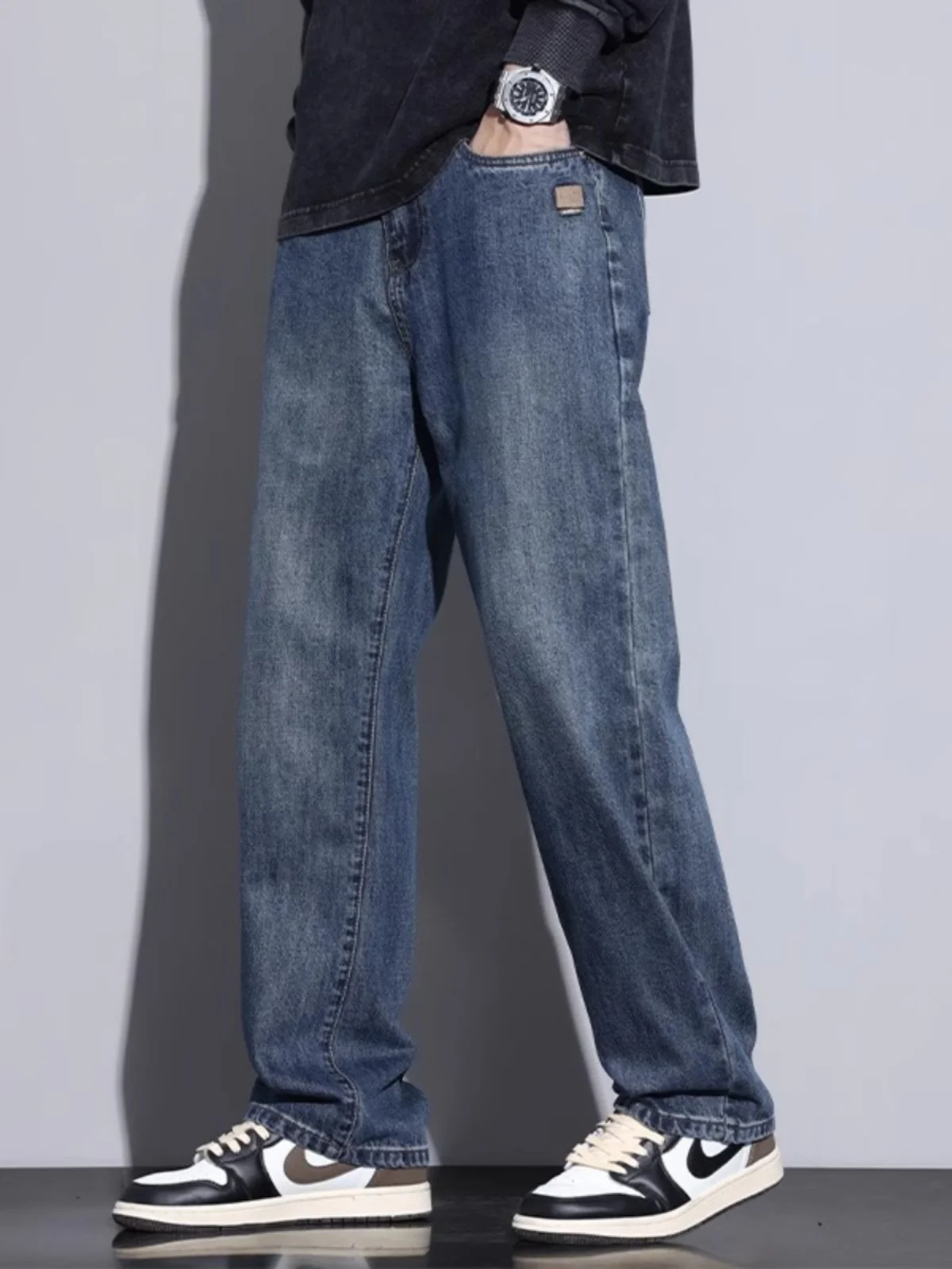 

Джинсы Kazuki Kuraishi свободного прямого кроя для мужчин, весенне-осенний стиль, американские ретро-джинсы, повседневные длинные брюки, молодежная мода