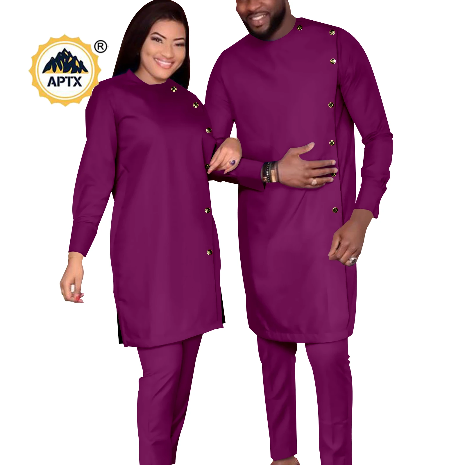 

African Couples Isiagu Women& Men Print Wax Cotton Festive Traditional Outfits 2 Pieces Shirt and Pants Sets Y22C065