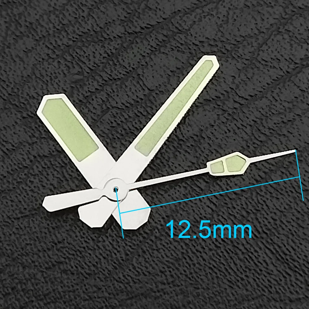 12,5 mm silberne und goldene Uhrzeiger, C3 grün leuchtend, für NH-35/NH36/4R/7S Uhrwerke, Zeiger – Detail 1