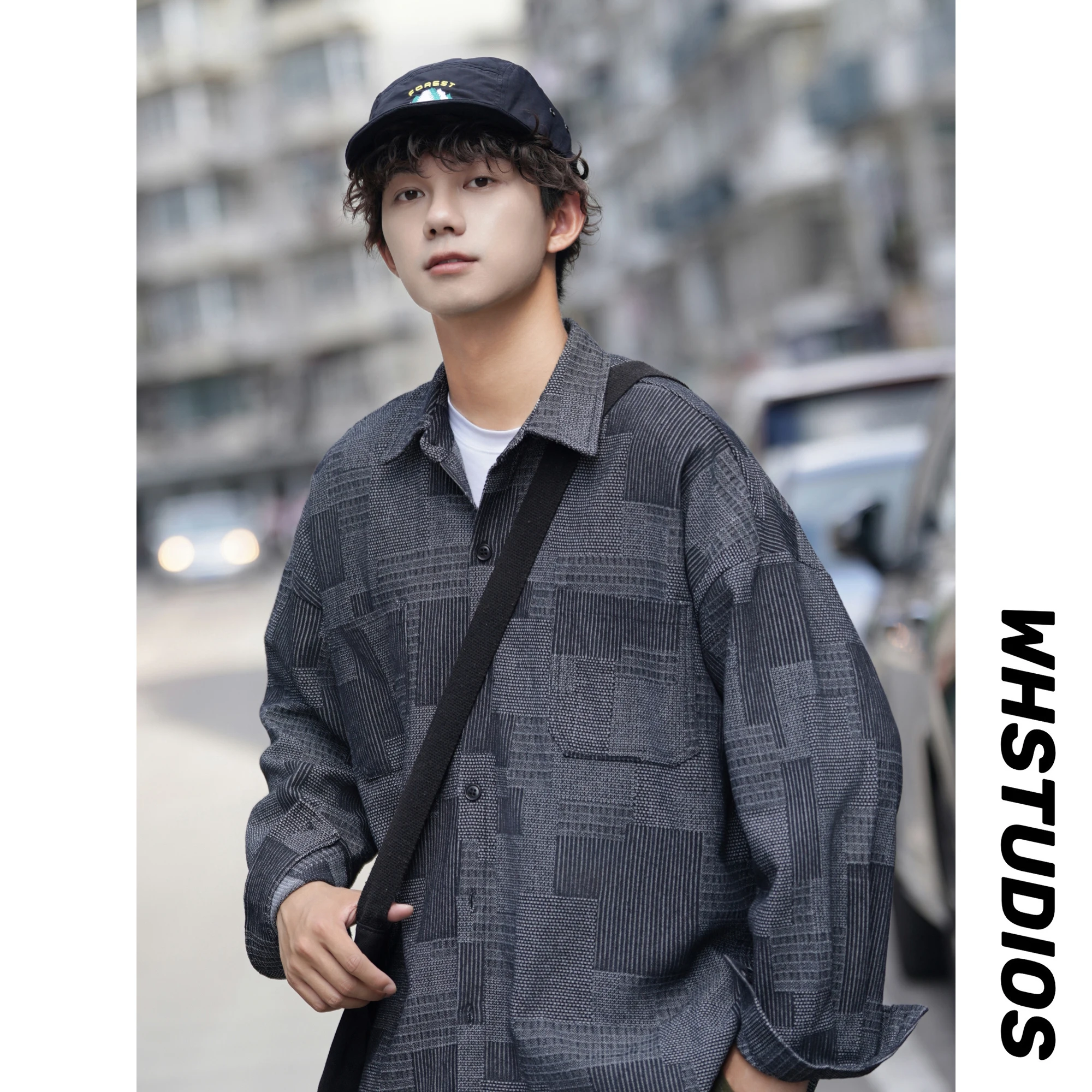 

Plaid Long Sleeve Men's Denim Shirt Casual Cityboy Spring Autumn Jacket Teenage Casual Shirt Japanese Retro Style Loose Fit