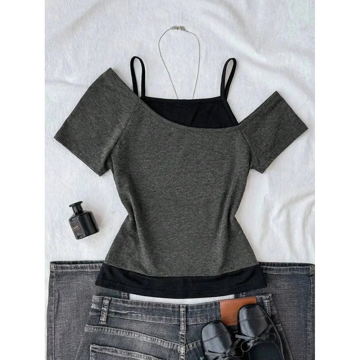 Summer Fashion Kawaii Retro TeesY2K Creative Design Fake Two Women's A-Line Narrow Strap Vest RPET Regenerated Fabric