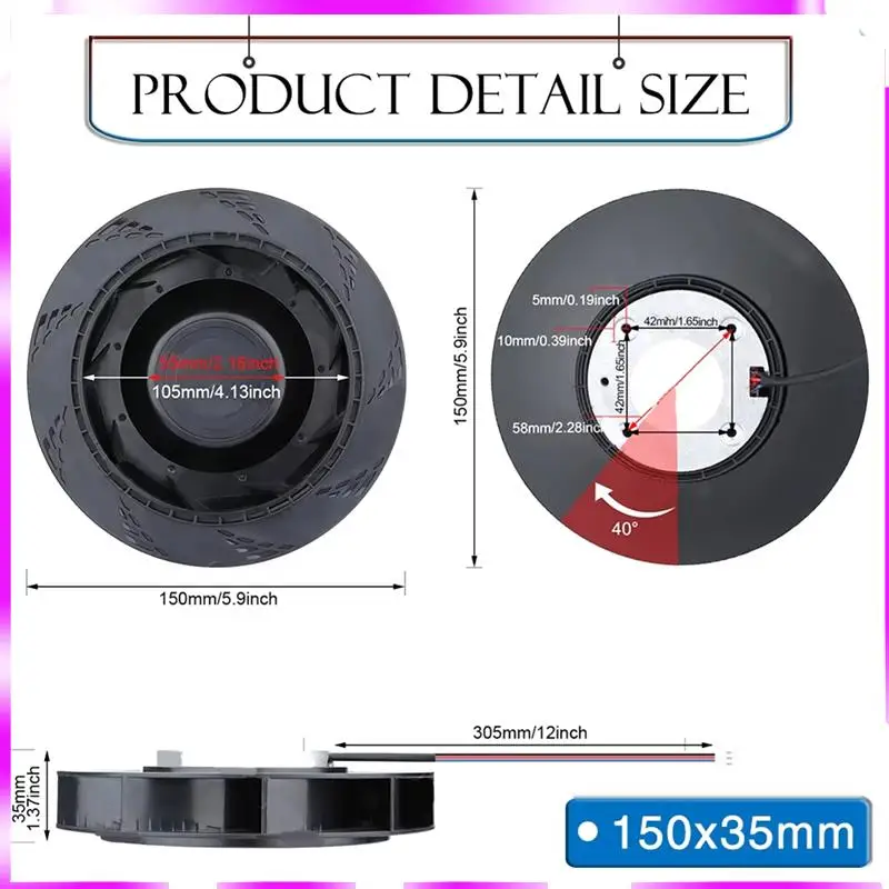 N98R PWM Controle 12V DC 150Mm Turbo Ventilador Ventilador de resfriamento centrífugo com rolamentos de esferas duplos 3PIN