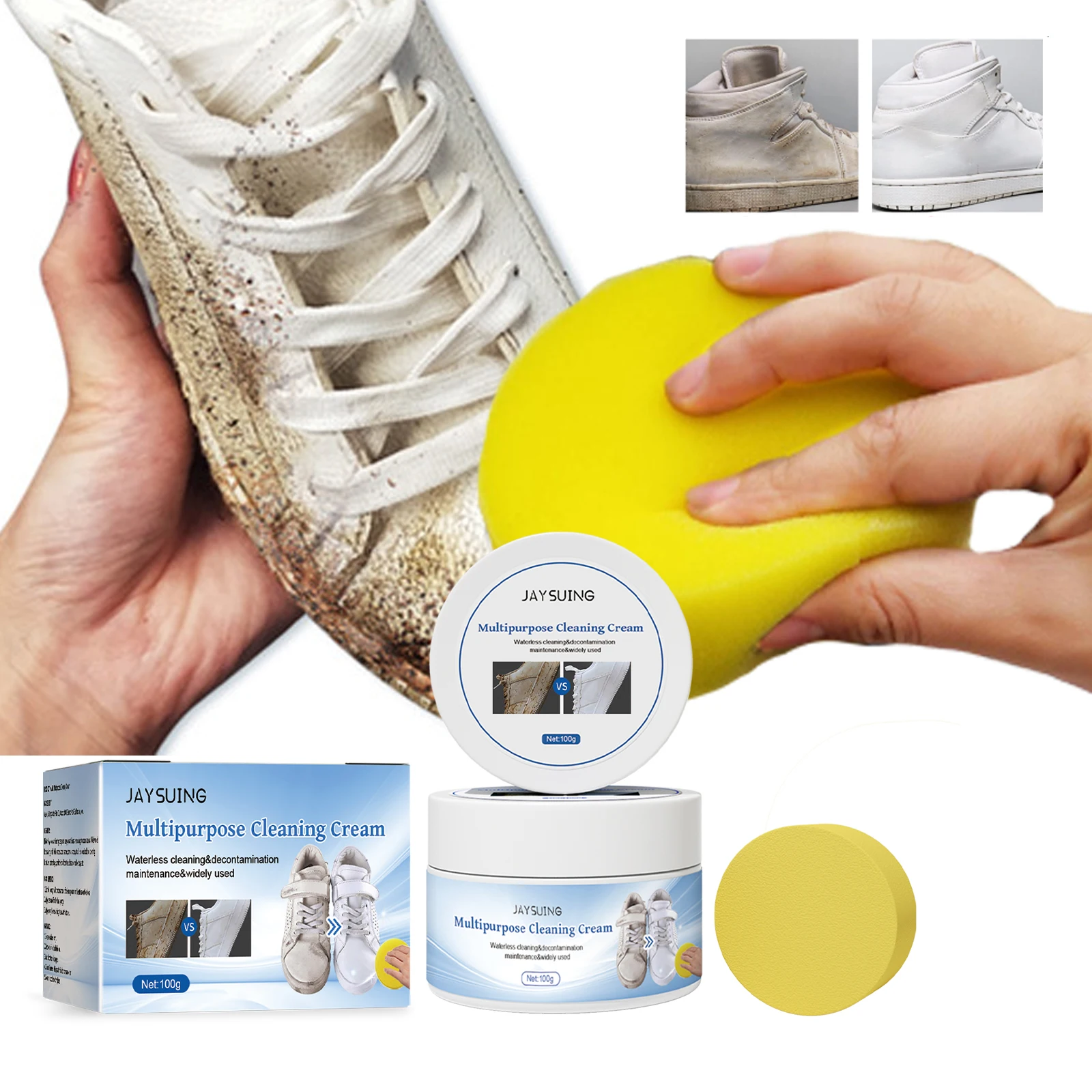 

Cleaning Cream for White Shoe Multi-functional Cleaner With Wipe Stains Remover Cleansing Maintenance Pasty Of Sport Shoe