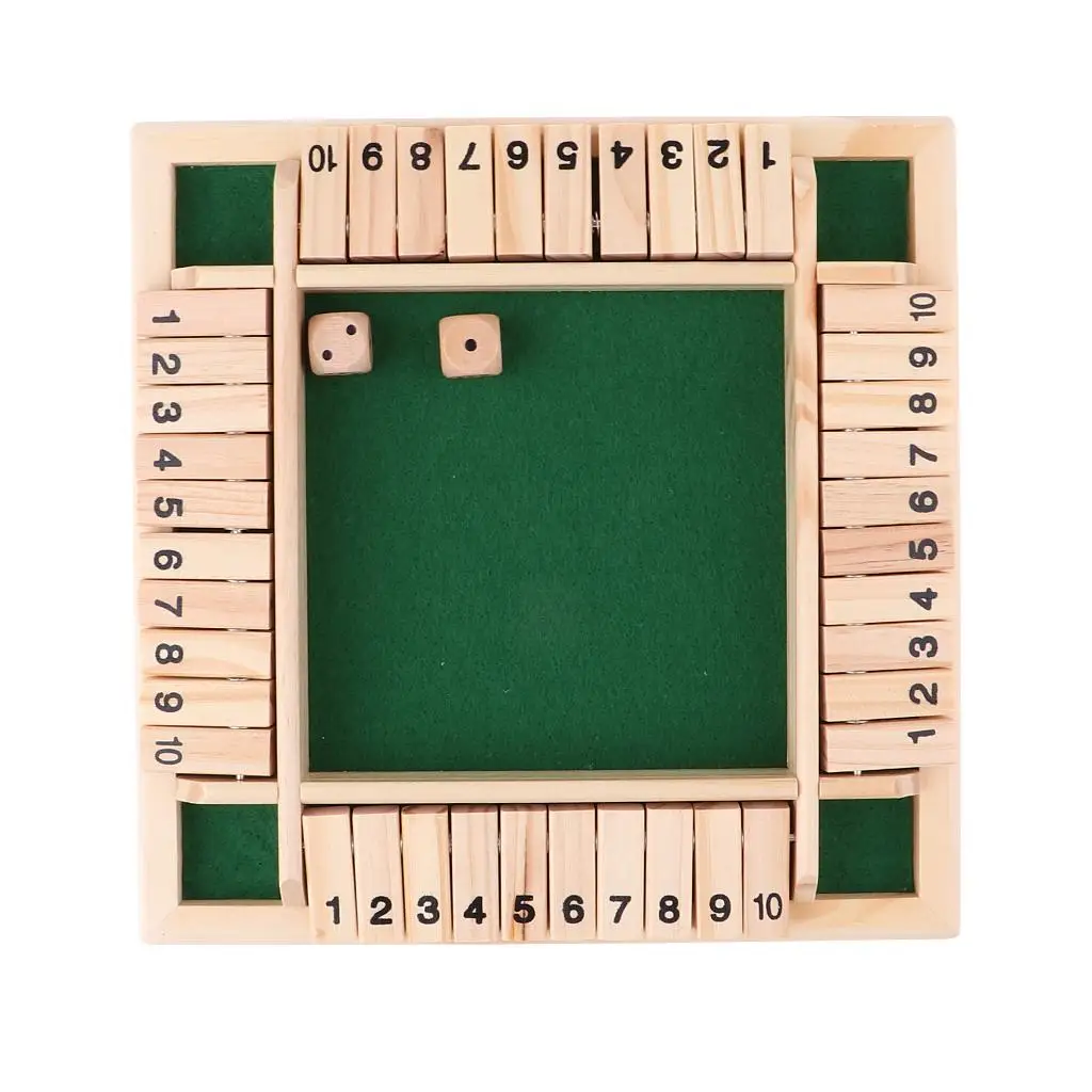 Deluxe 4-Sided 1-10 Numbers Shut the Box Dice Drinking 4-Players Fun Table