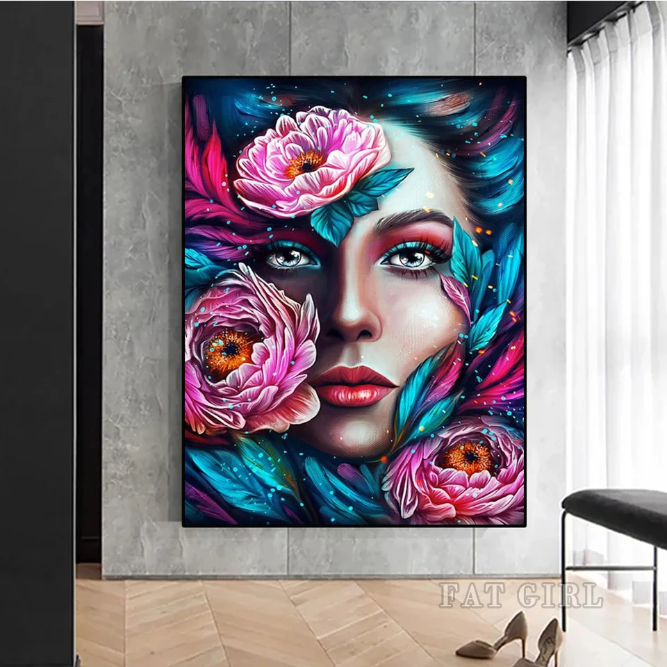 5D DIY Diamond Painting Kit Flower Woman Cross Diamond Embroidery Painting Fantasy Girl Rhinestone Mosaic Diamond Art Home Decor