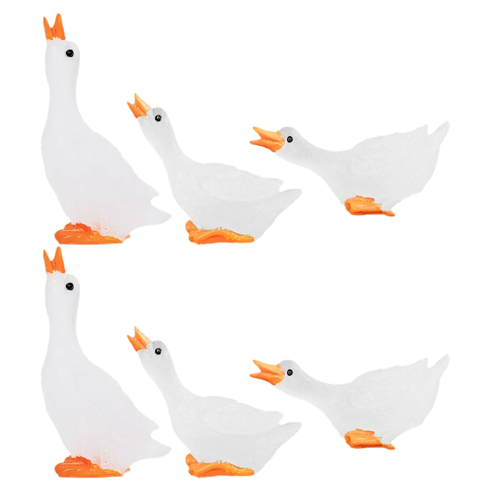 6pcs Night Glow Mini Swan Decorations Resin Figurines Luminous Swan Statues Bonsai Ornaments Stress Relief Toys