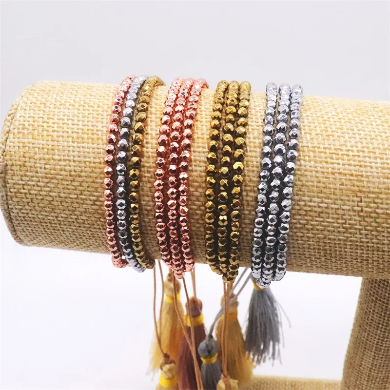 ZHONGVI Hematite Stone Bracelets For Women Jewelry Multilayer Beaded Pulsera For Miyuki Adjustable Jewellery Tassel Bracelet