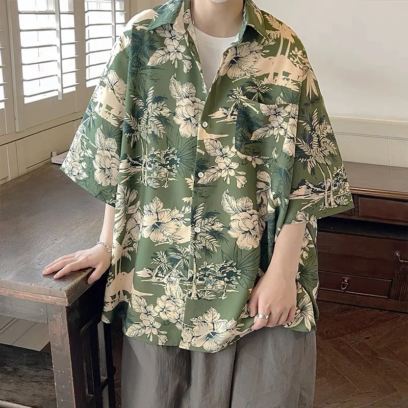 Trendy Vintage Design Casual Shirt for Men Summer Lightweight Printed Short Sleeve Relaxed Fit Top