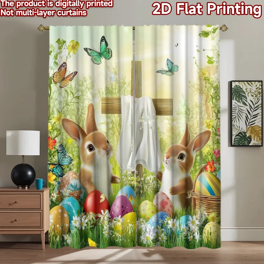 

1pc 2D flat Photography Backdrop Background cloth Easter Bunny and Eggs 100% Polyester Festive Backdrops Use for Indoor