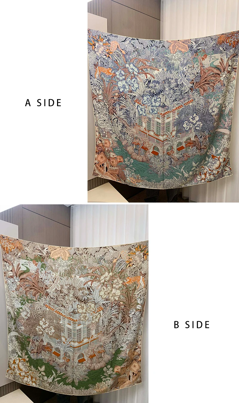 Écharpe et Châle Carrés Double Face AB Print InjWool, Grand Pashmina, Chaud, Marque Designer, Hiver, 135cm x 135cm