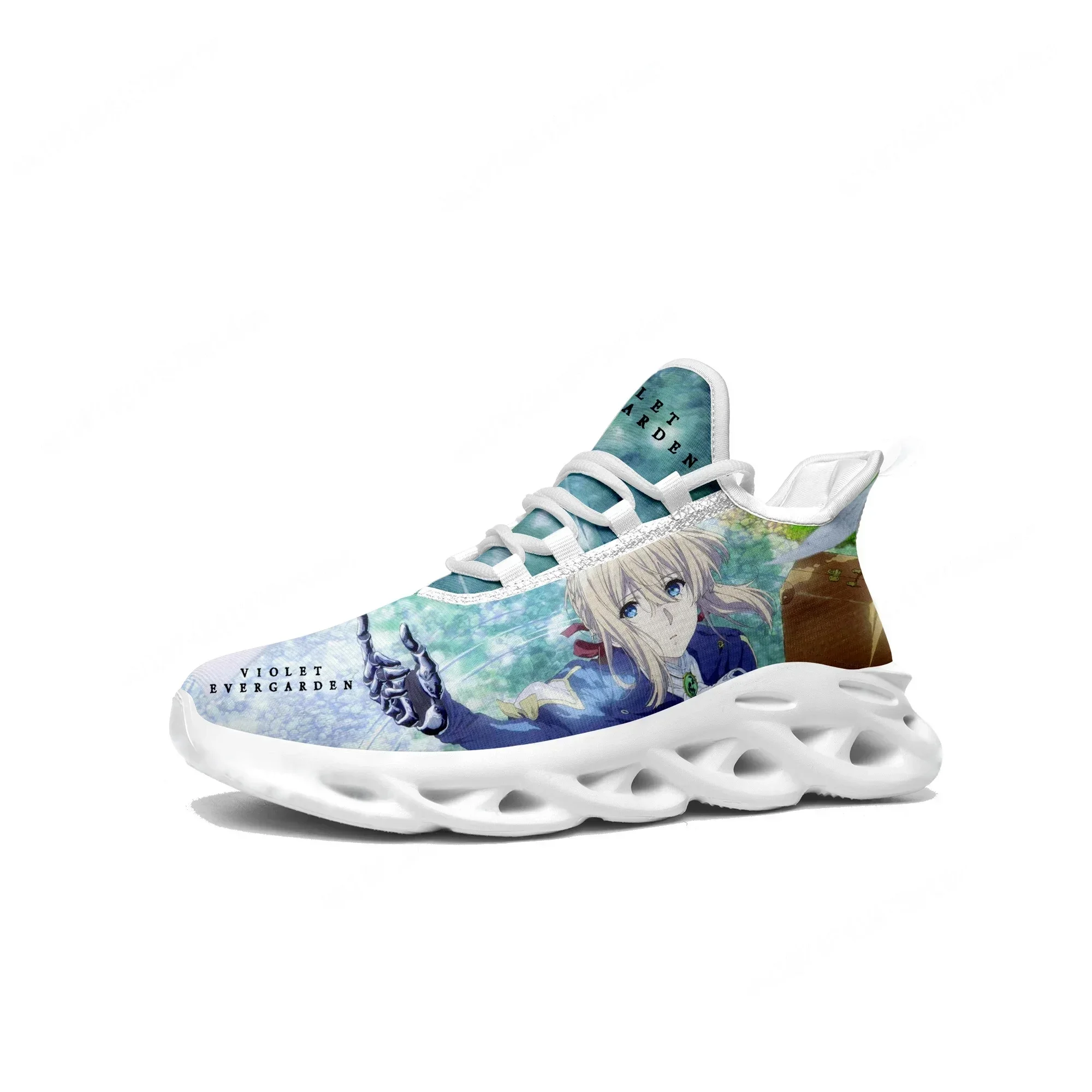 

Кроссовки Violet Evergarden Flats для мужчин и женщин, спортивная обувь для бега, высококачественная сетчатая обувь с мультяшным принтом и шнуровкой