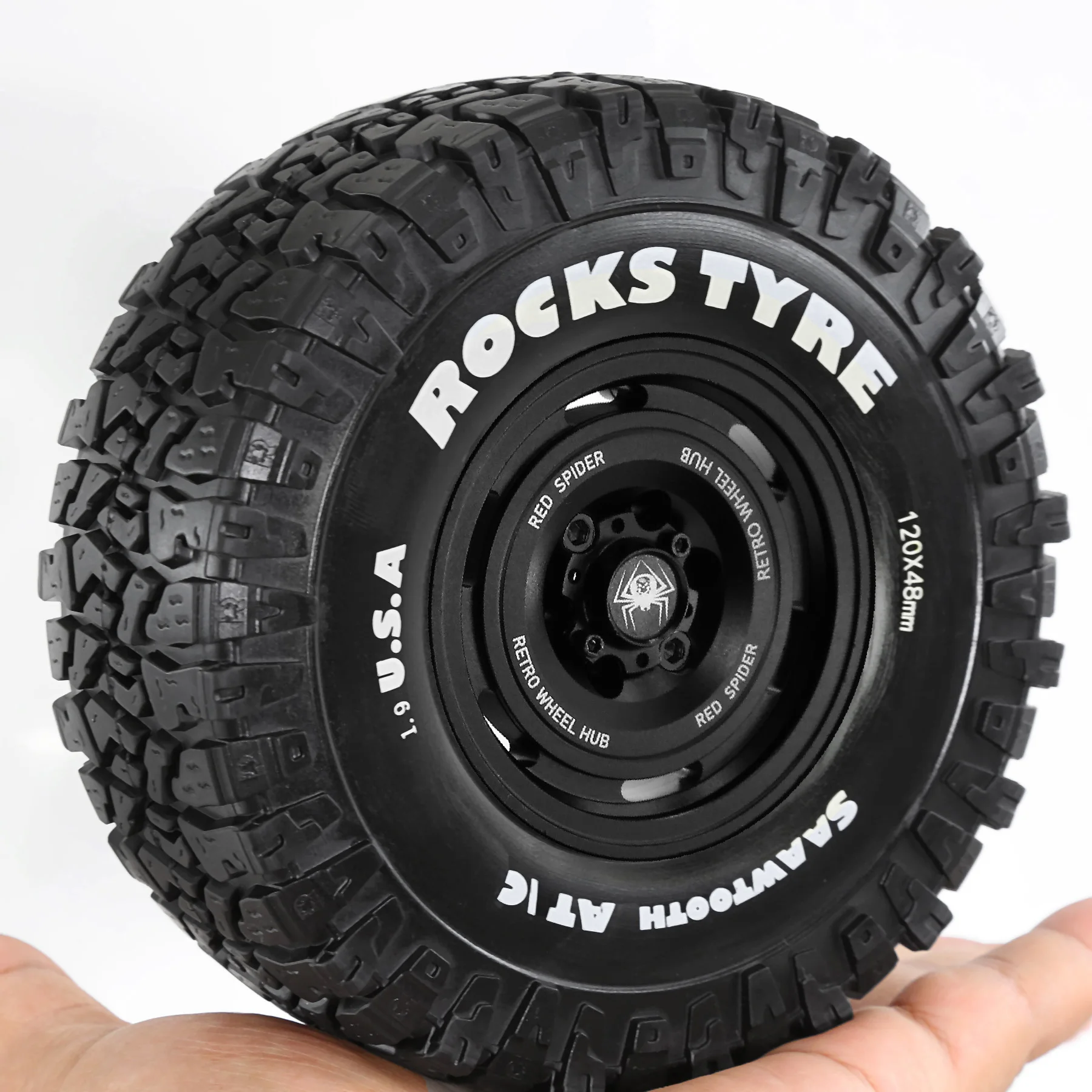 

RED SPIDER 4Pcs 1.9 inch Metal Alloy Beadlock Wheel Rims Hubs 120mm Rubber Tires for MJX H12Y MN128 MN82 1/10 Scale RC Crawler