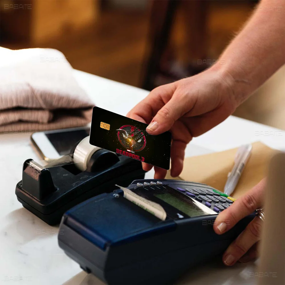 شريط لاصق من الجلد من D-Deadpool & W-Wolverine باللون الذهبي والفضي والأسود غير اللامع لبطاقة الخصم الائتمانية للبنك