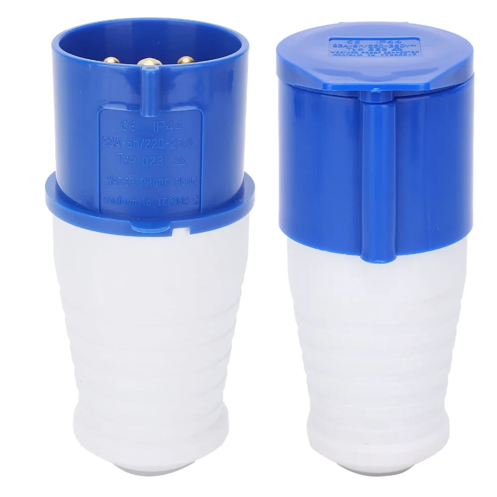 2 Pcs 3Pin SinglePhase Industrial Plug Connector Brass Rod 32A 220-250V Industrial Power IP44 Anti Drop Buckle Power Plug Set