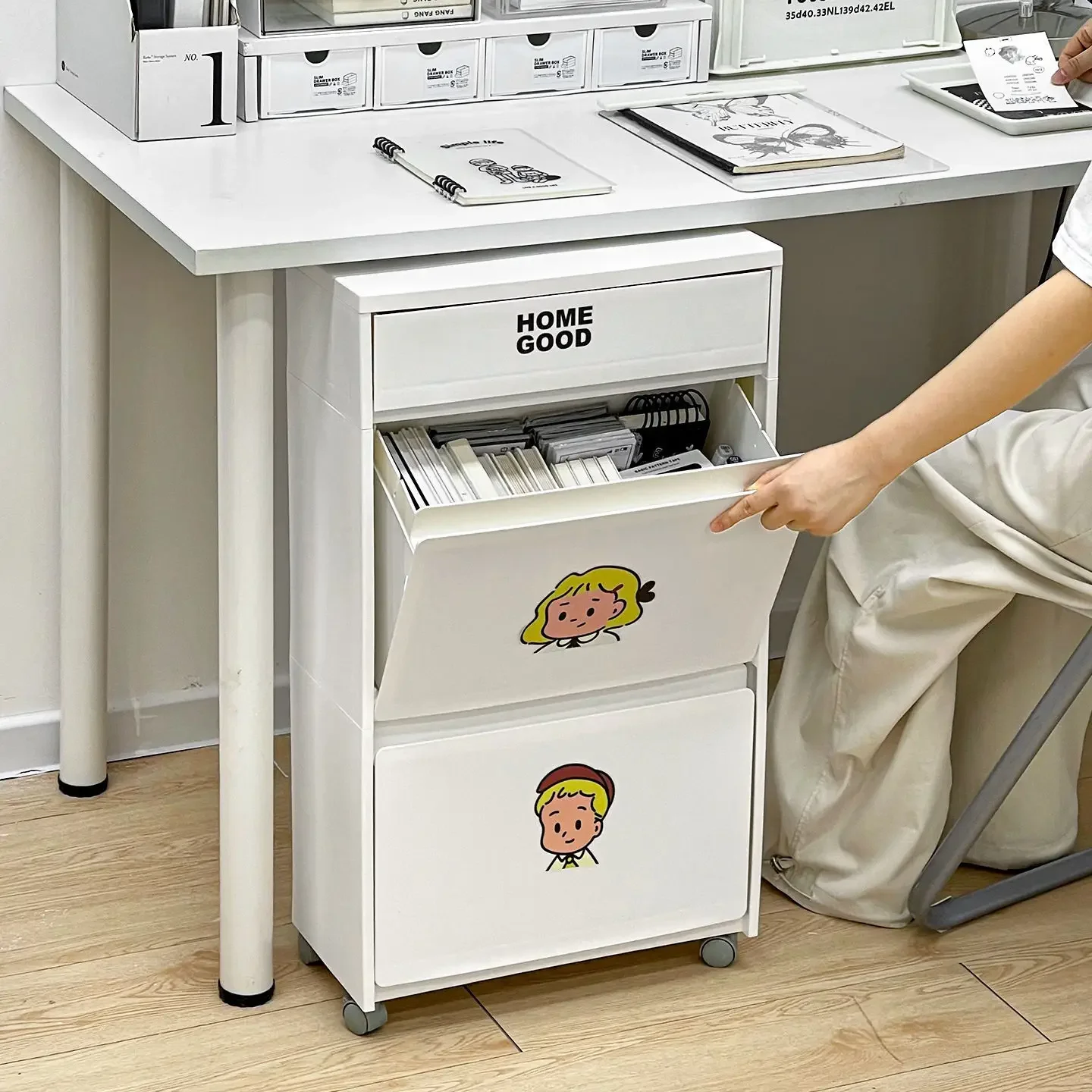 Under the desk storage cabinet station floor removable clamshell drawer file rack shelf trolley