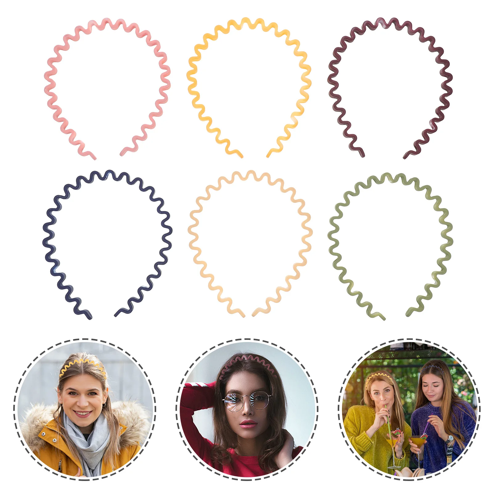

6pcs Hair Headbands Women Girls Accessories Stylish Resin Wavy Hairband Short Straight Curly Hair Facial Care Exercise Daily Use
