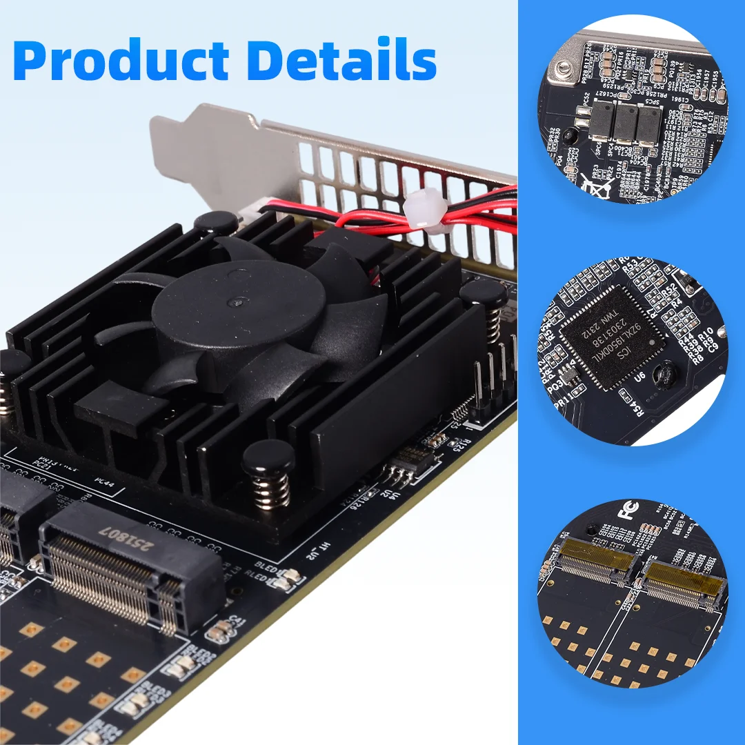 PCIe 3.0 4-Channel NVME Expansion Card, No Disassembly, Supports FN 4-Bay M.2 PLX8747 Silent Full/Half Height PCI-e To NVMe