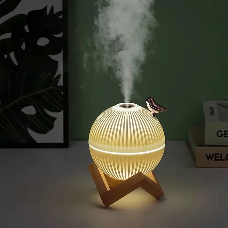 Moonlight Humidifier 330ml Mini Rechargeable USB Night Light Desktop Humidifier Air Diffuser with Wooden Stand Base