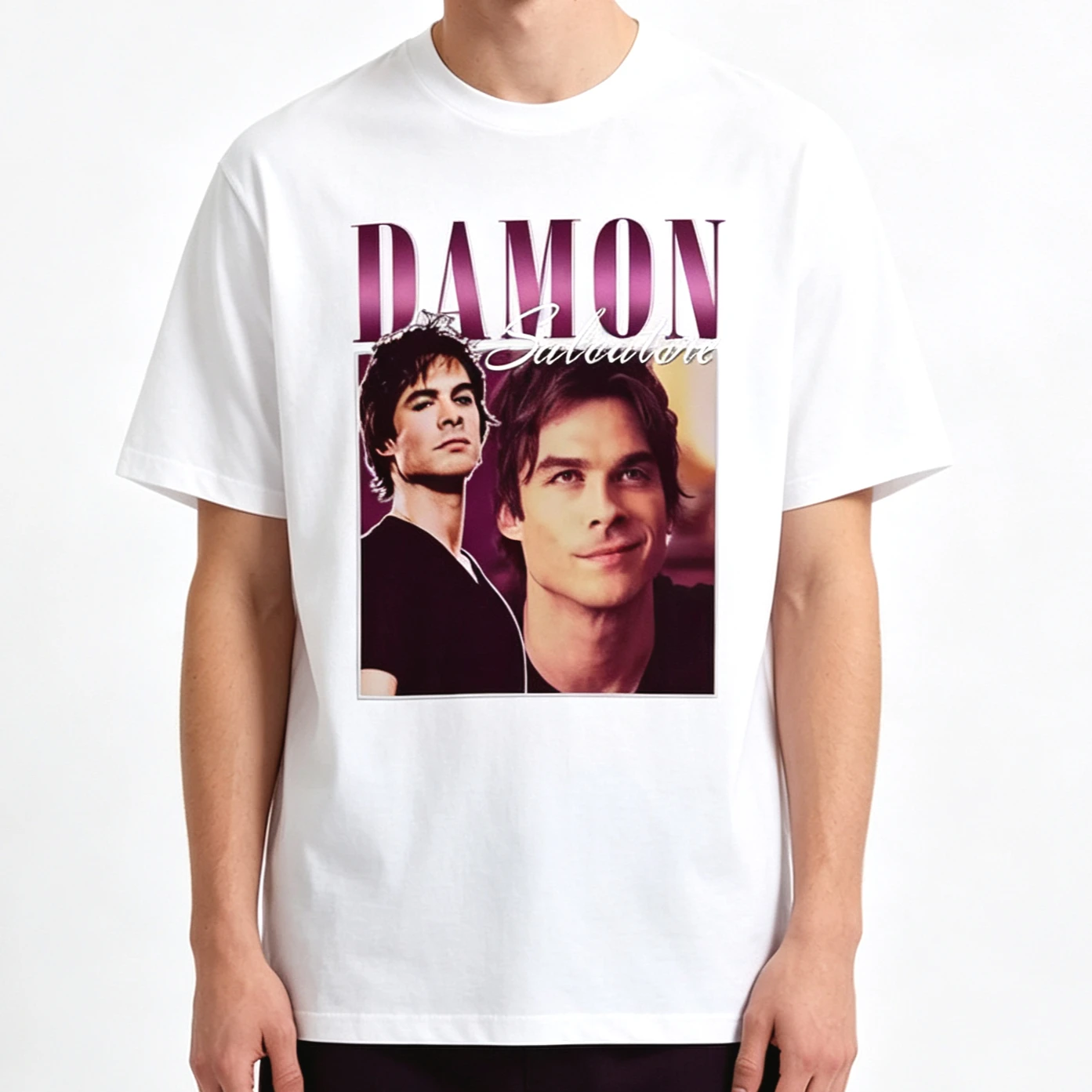 Hot Sale Damon Salvatore The Vampire Diaries T-shirt Y2K Unisex Retro Print Streetwear Casual TopHarajuku Hip Hop Punk T-shirt