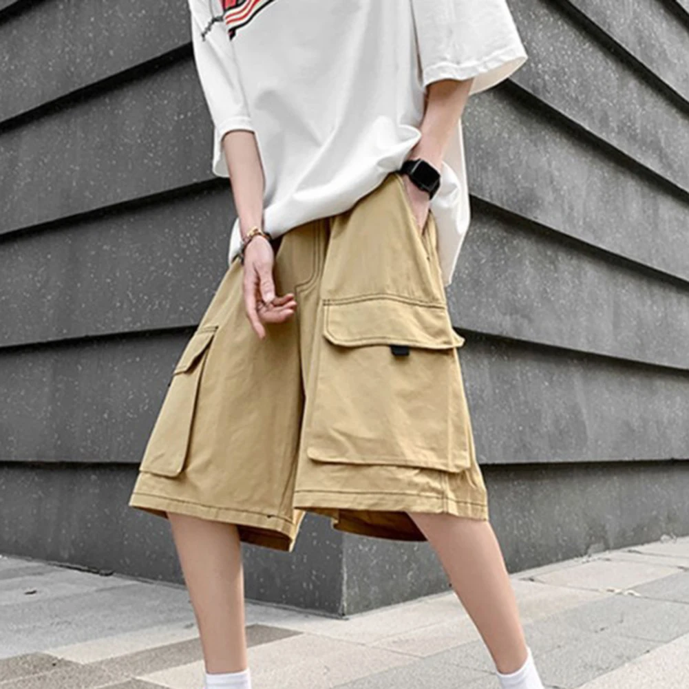 Vintage Men Cargo Shorts Fashion Y2k Streetwear Loose Wide Leg Pants Harajuku Casual Knee-Length Pants Big Pocket Shorts Summe