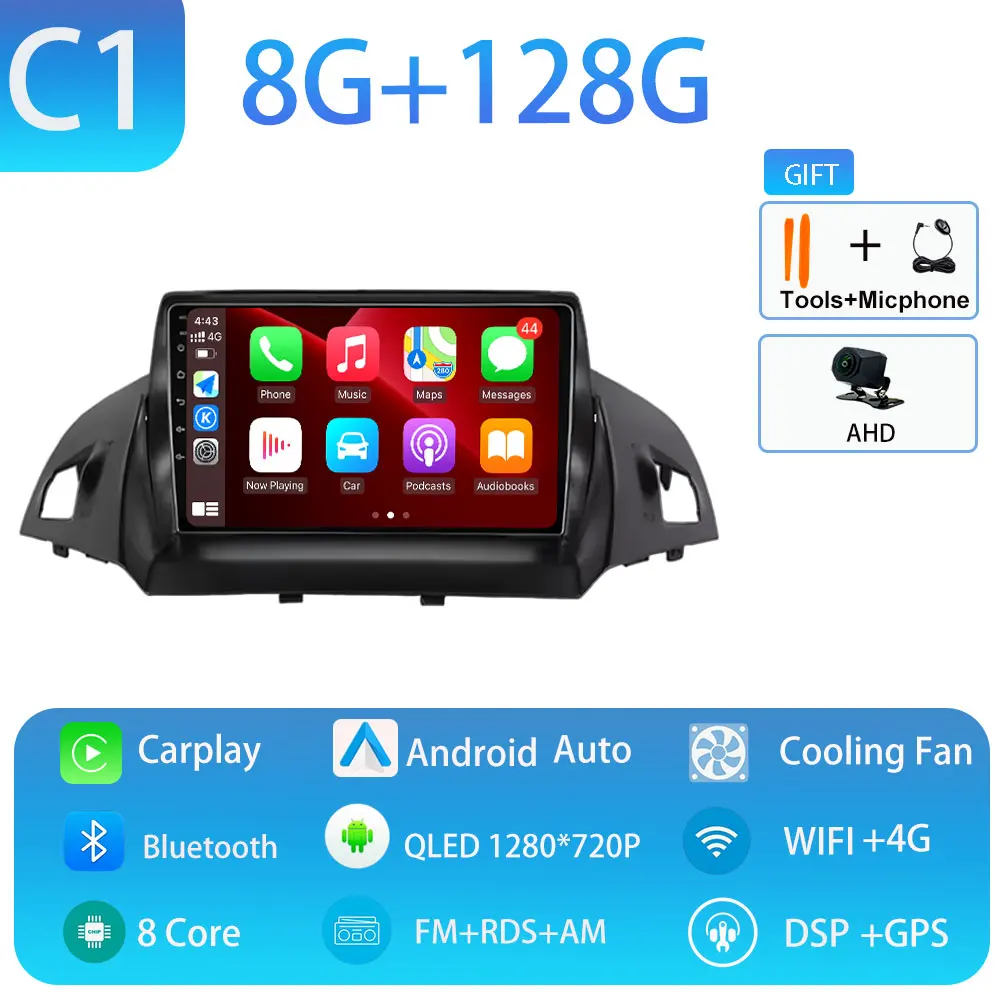 Autoradio voor Ford C-MAX Kuga 2 Escape 3 2012-2019 Carplay Autoradio Android 15 Auto GPS Auto Multimedia touchscreen 4G WIFI