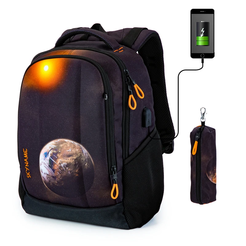 Large Capacity Multifunctional Boys Bookbag Orthopedic School Bag for Teenager Boys USB Charging Students Backpacks