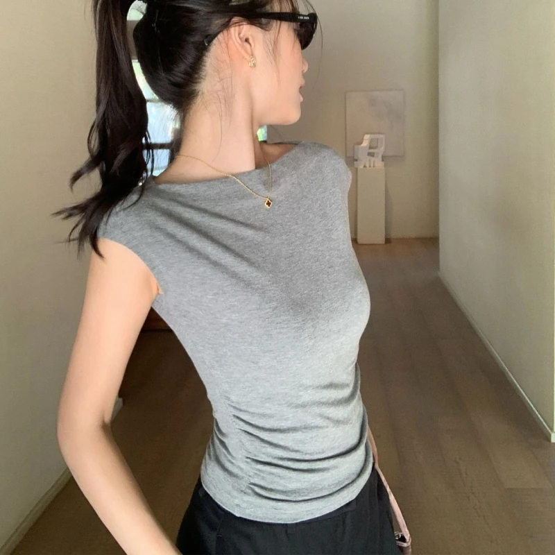 Women's 2026 Summer New Hot Girl Old Money Slim Fit Sleeveless Ruched Waist Top Korean Chic Elegant Trendy Going Out