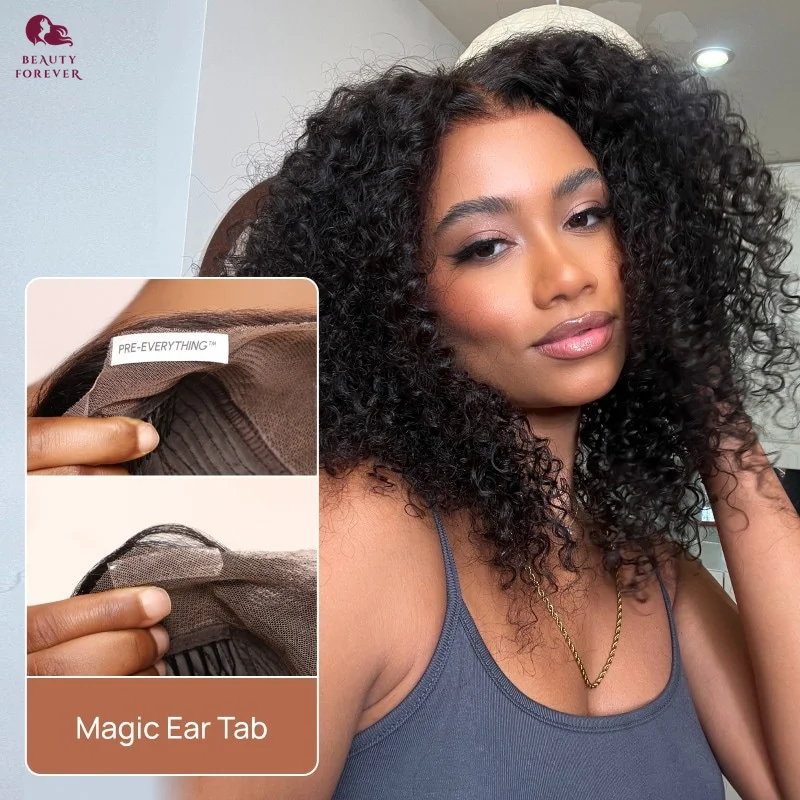 Beauty Forever Premium 7X5 Bye Bye Knots Glueless Wigs Human Hair 200% Density Kinky Curly Lace Front Wigs Virgin Hair Deep Part