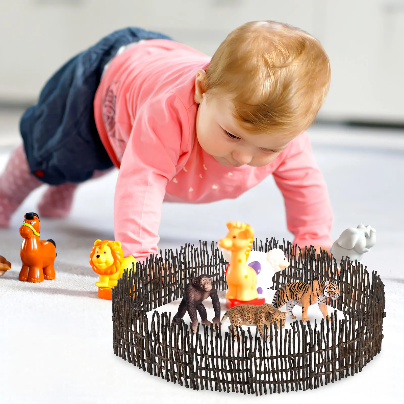 

40Pcs Realistic Farm Fencing Panels with Snap Connectors for DIY Animal Play Scenes Lifelike PVC Corral Fence Accessories