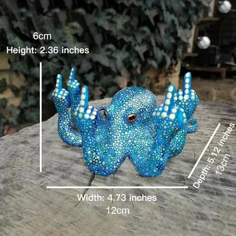 Middle Finger Octopus Statue Resin Garden Octopus Ornaments Desktop Decor Creative Angry Octopus Sculpture for Indoor Outdoor
