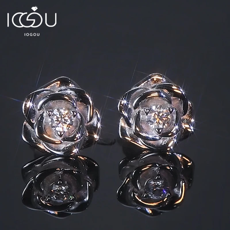 Rose Gold Plated Earrings 100% 925 Silver 3mm D Color Moissanite Flower Stud Earrings Cute Jewelry Valentine Day Gift for Women