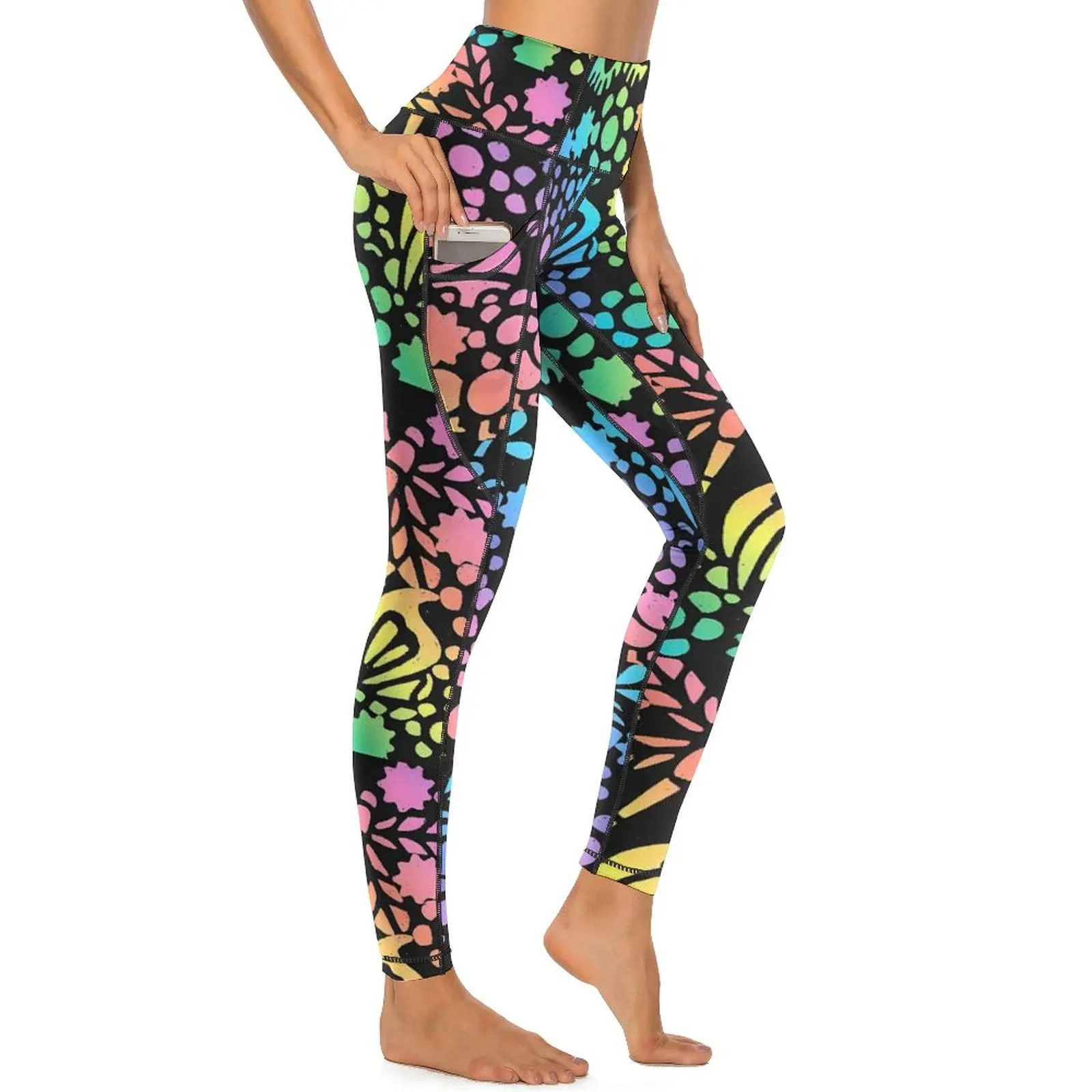 Flower Power Yoga Pants Neon Butterfly Print Leggings Sexy High Waist Fashion Yoga Sports Tights Stretch Fitness Running Leggins