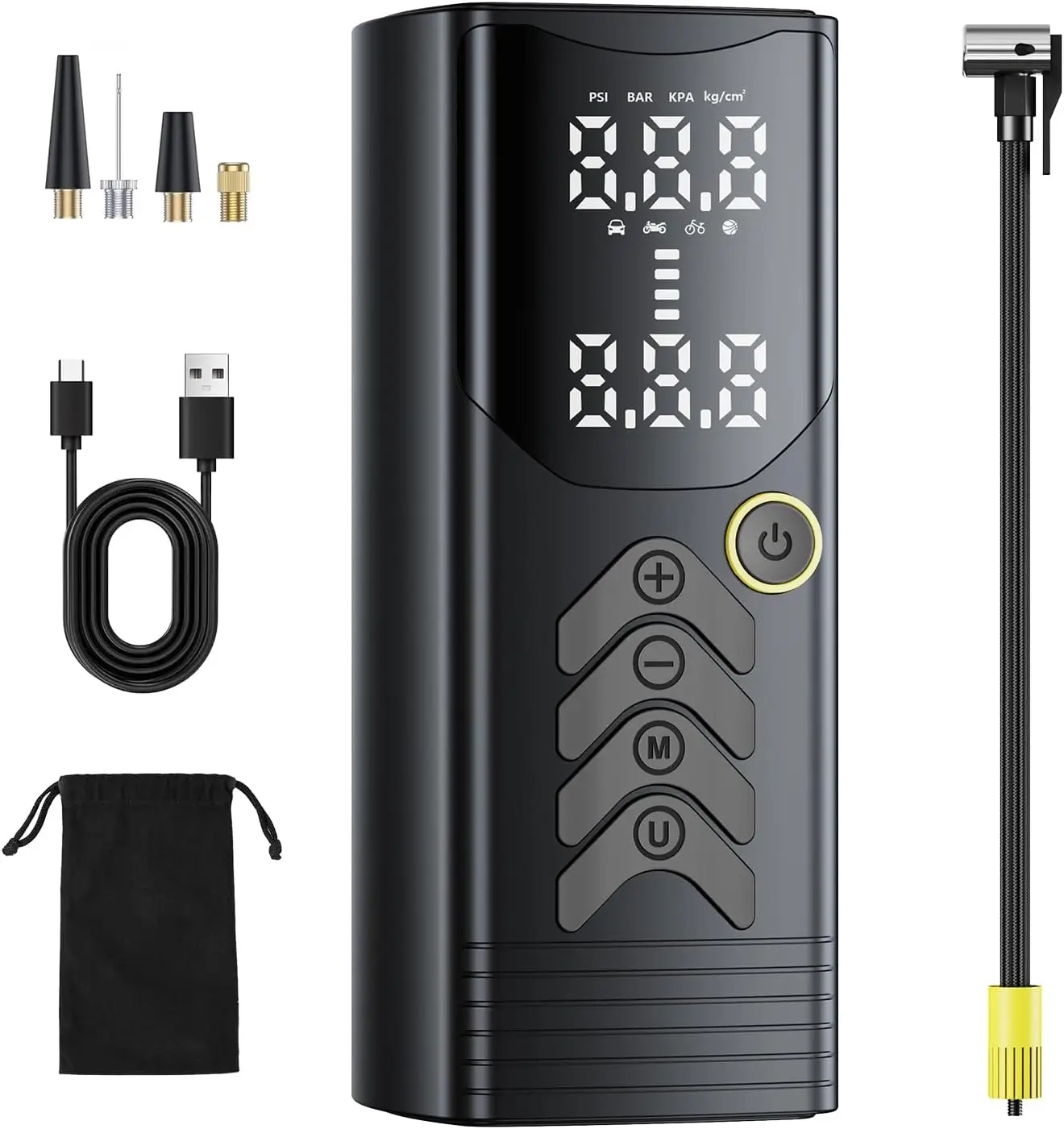 

Портативный воздушный компрессор для накачивания шин 150PSI, беспроводной, 25000 мАч с манометром, быстрая накачка для автомобиля, мотоцикла, велосипеда