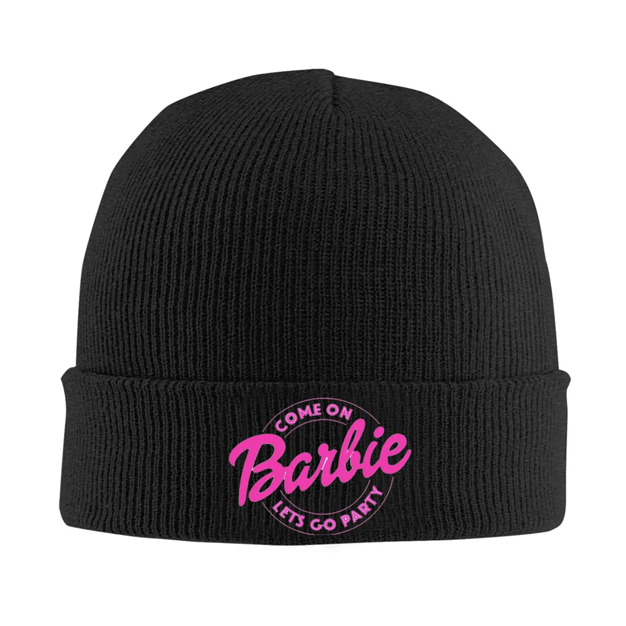 girl Barbie Logo pink Knitted Hat Beanie Winter Hat Warm Acrylic  Fashion  Cap for Men Women Gifts