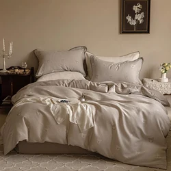 2024 Hot Sale Long-staple Cotton Four-piece Bed Linen Newest Plain Color Cotton Bedding Simple Nordic Style Fashion Gray Color