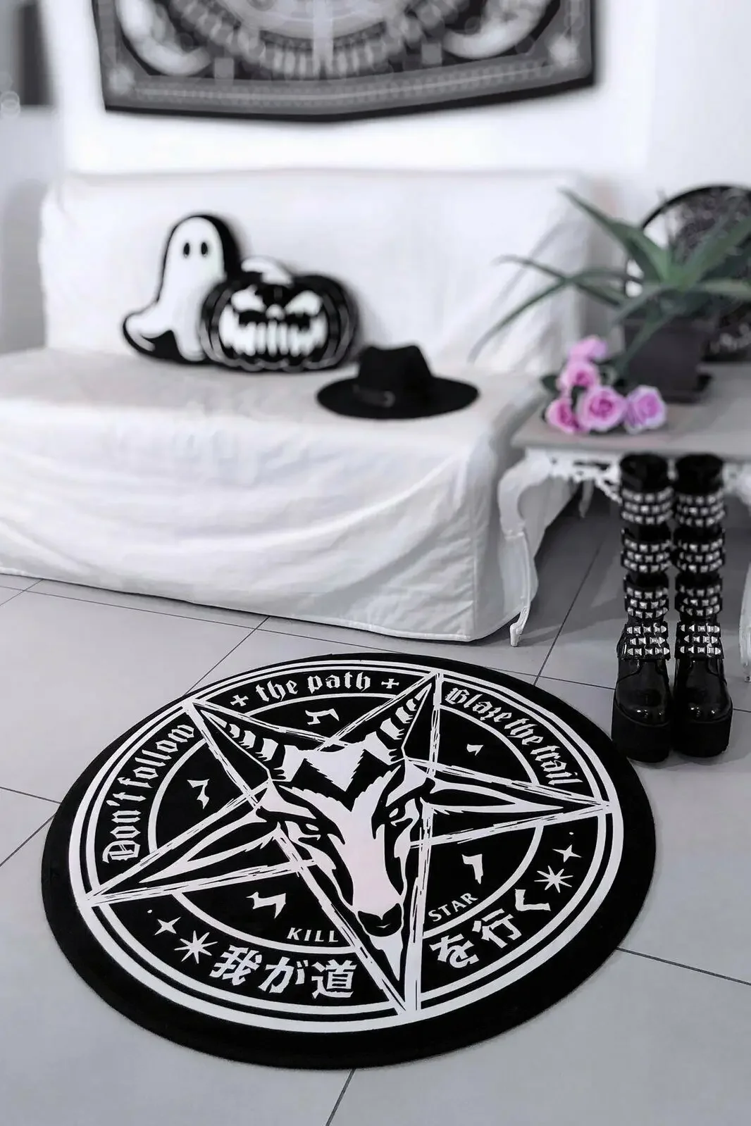 Baphomet Satanic Goat Gothic Punk Pentagram Rug Hippie Game Design Carpet For Livingroom Bedroom Decor