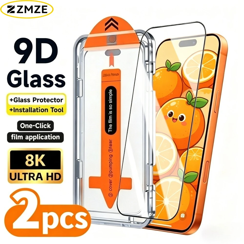 

2Pcs Ultra Clear Tempered Glass for iPhone 17 16 15 Pro Max Air 17e 16e 14 13 12 Pro 15 14 Plus Dust Free Installation Protector
