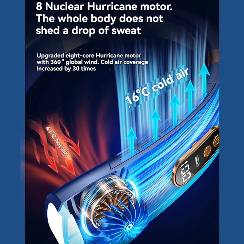 แบบพกพาแขวนคอพัดลม LED Digital Display Light USB ชาร์จ Bladeless พัดลมไฟฟ้า Mini Air Cooler คอ Camping พัดลม