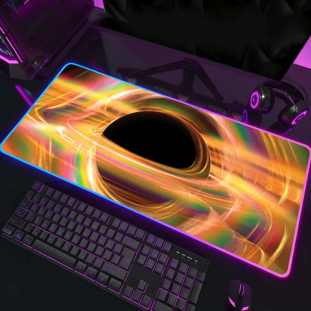 Space Black Hole Art Mouse Pad RGB LED Light Colorful Game Keyboard Non-slip Cover Desk-mat Surface Waterproof