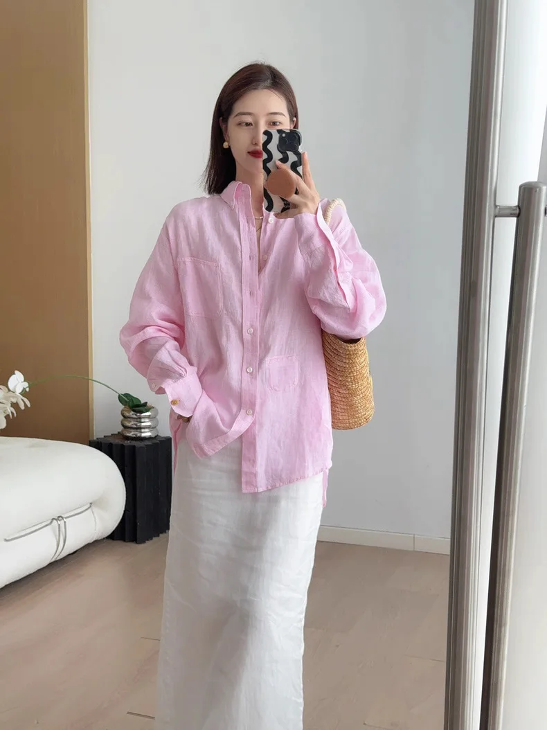 

Women's Loose Linen irt Embroidered Color Woven Purple Texture 2025 New Sle Long Sve Thin Material Girl's Faion