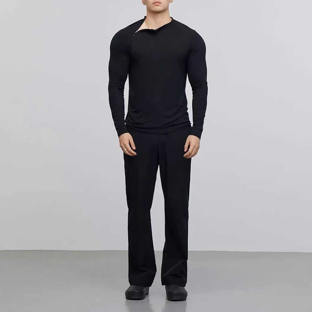 

Зимняя новая мужская однотонная футболка с длинным рукавом в американском стиле ретро, модная тенденция, уличная повседневная облегающая футболка, простой мужской топ для спортзала